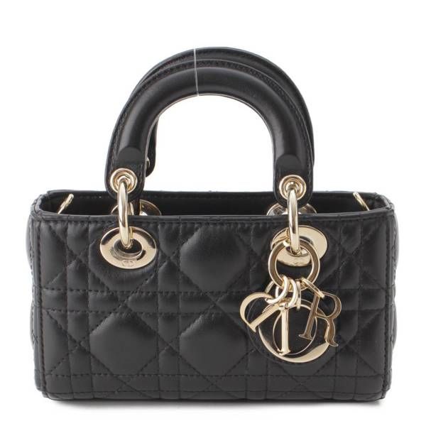 【ディオール】DIOR　LADY D-JOY カナージュ レザー 2WAY マイクロ ハンドバッグ S0910ONGE ブラック 【中古】【鑑定済・正規品保証】200547