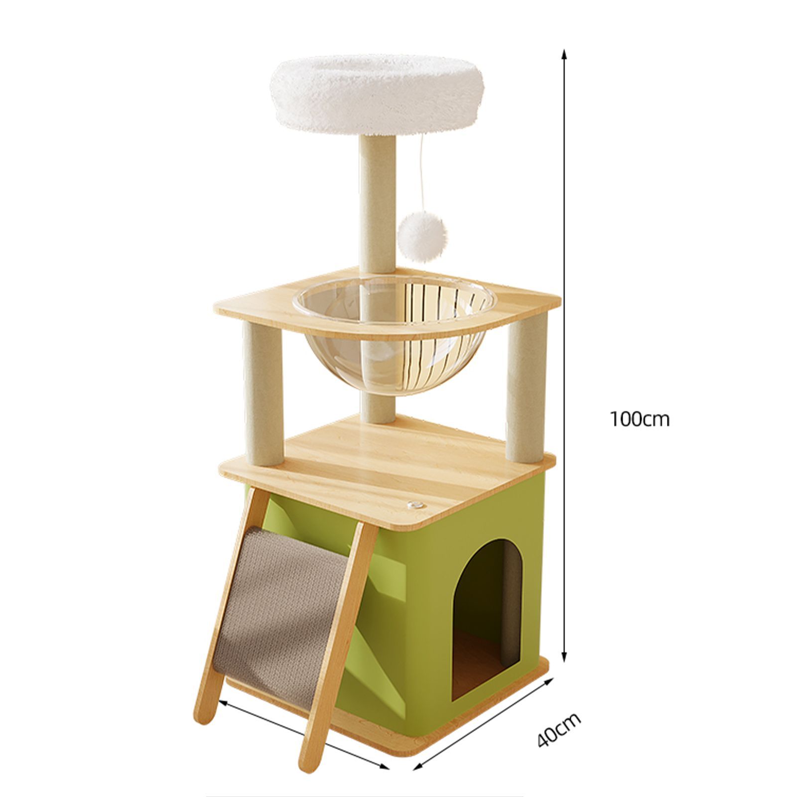 JPMG キャットタワー 猫タワー スリム ねこハウス 高さ100cm 天然麻紐 据え置き型 爪とぎポール 宇宙船 見晴台 多頭飼い 運動不足解消 お手入れ簡単 丸角設計 省スペース 木製 高い安定性Y25