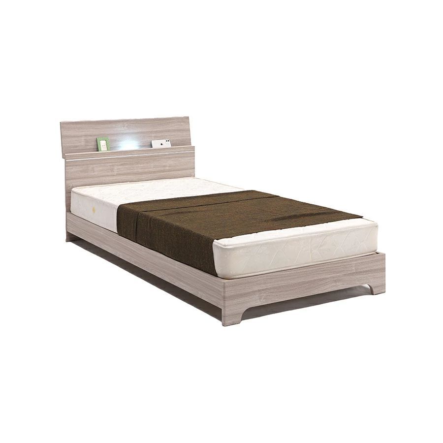 ベット シングルベット シングル ブラウン グレー 2口コンセント LED