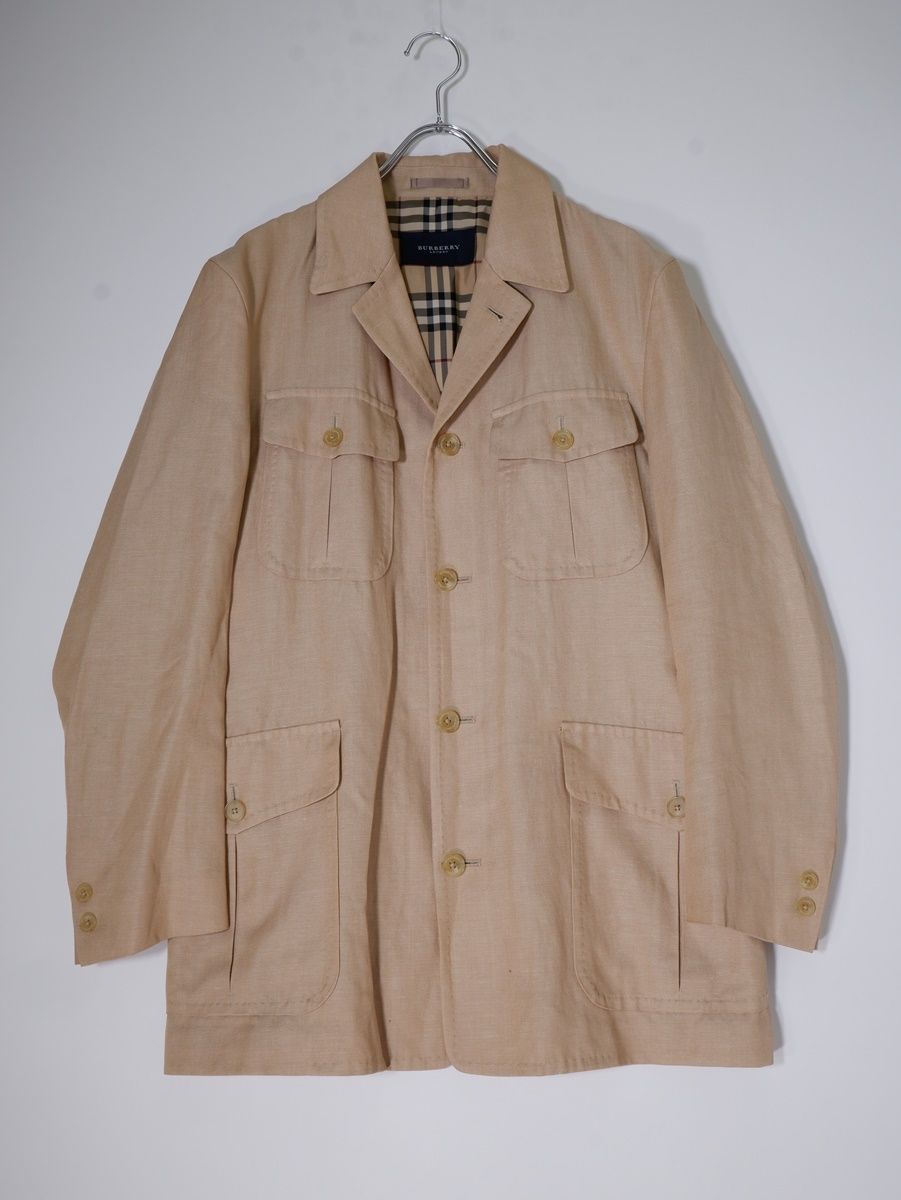BURBERRY LONDONバーバリー ロンドン シルクコットンリネン 裏地ノバチェックサファリジャケット M MJKA78467