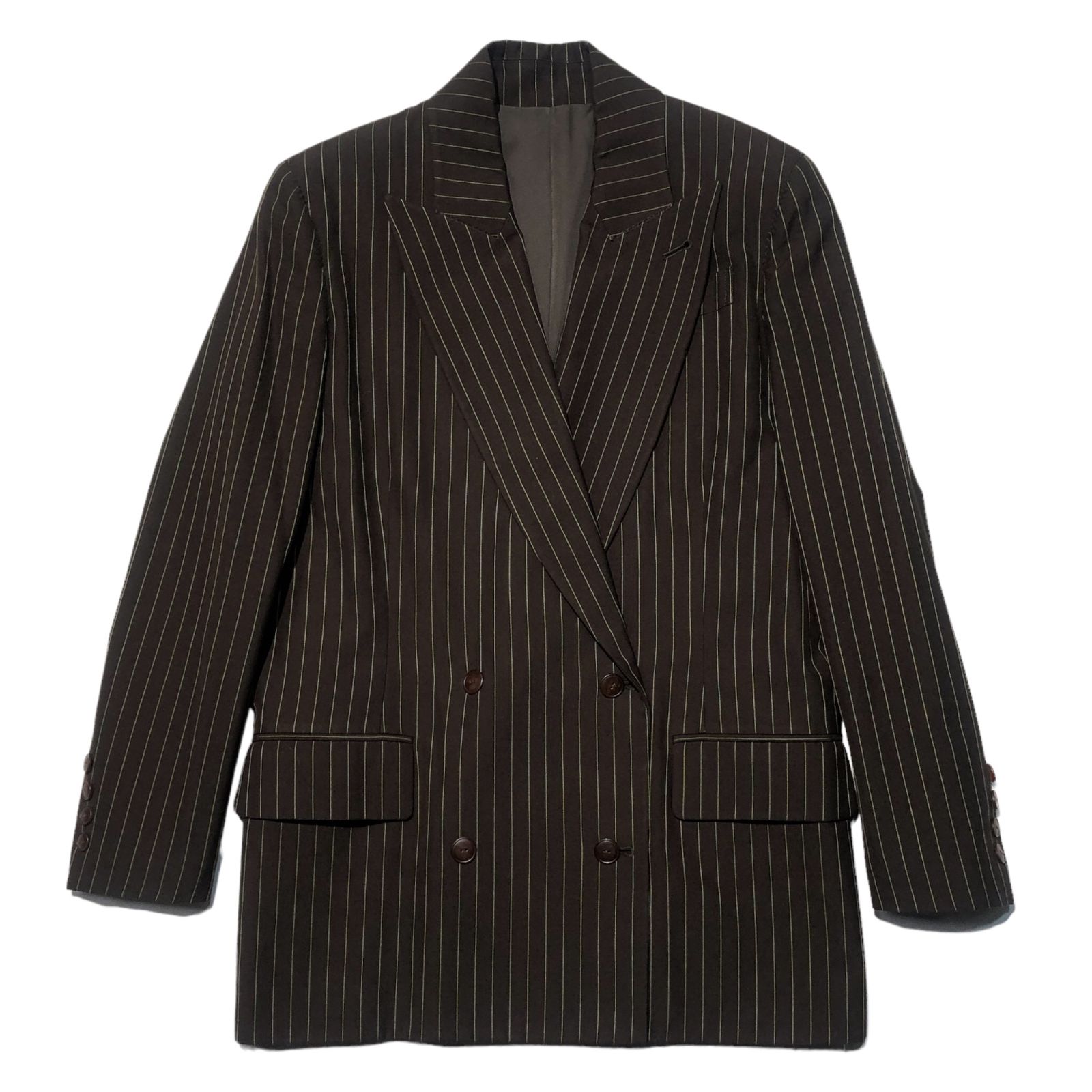 Jean Paul GAULTIER FEMME(ジャンポールゴルチエファム) 90's striped double jacket setup ストライプ ダブル ジャケット セットアップ 40(L程度) ブラウン スラックス パンツ テーラード スーツ