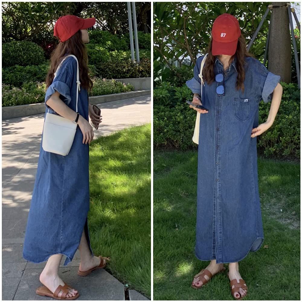 新品 [Forhomelife] デニムシャツワンピース 春 夏 秋