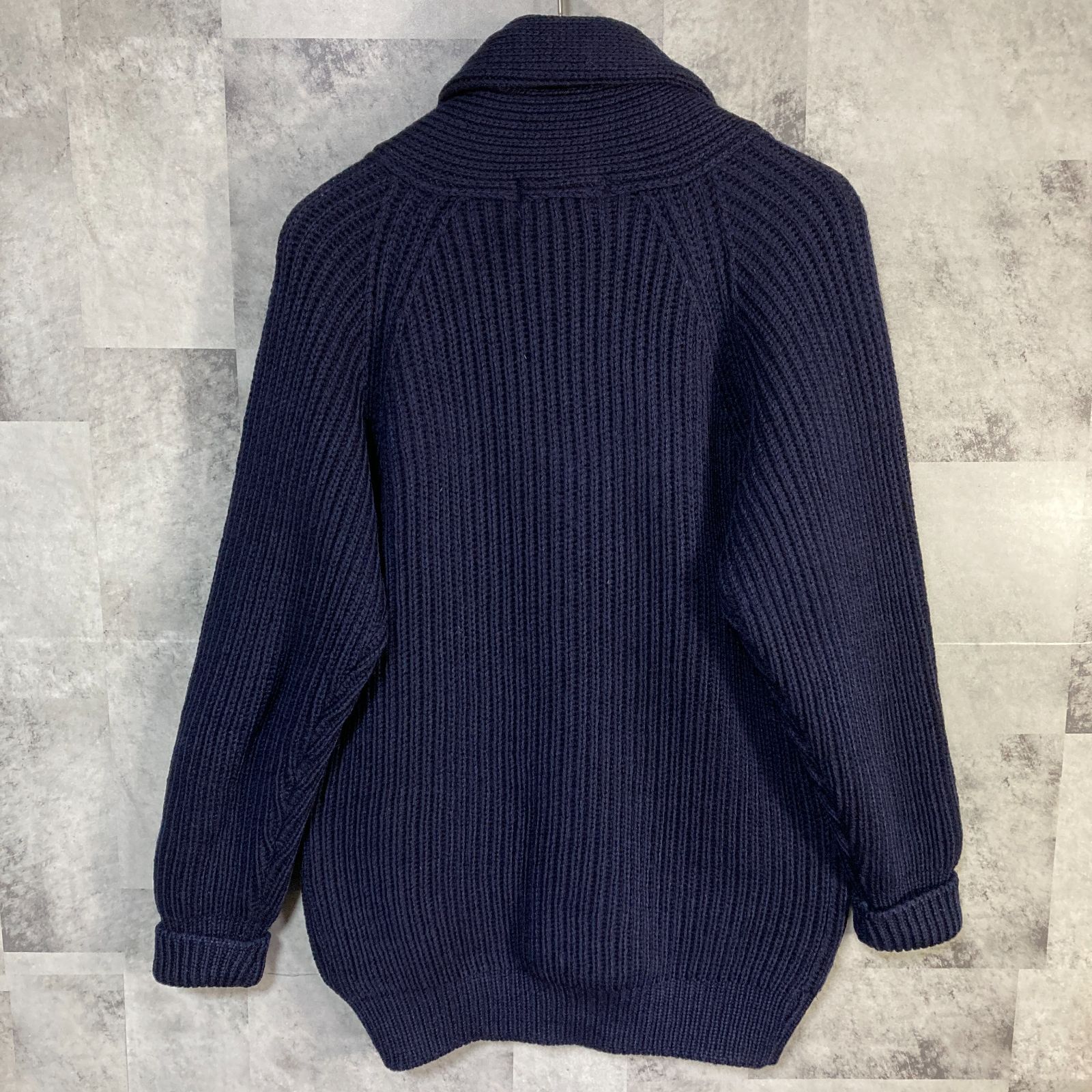 英国製 James Charlotte 肉厚ニット ショールカーディガン ネイビー 36