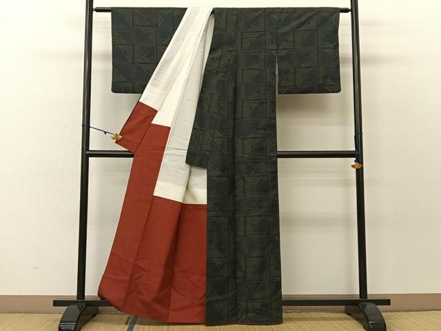 平和屋着物○本場大島紬 幾何学文様 正絹 逸品 DAAV4894ud