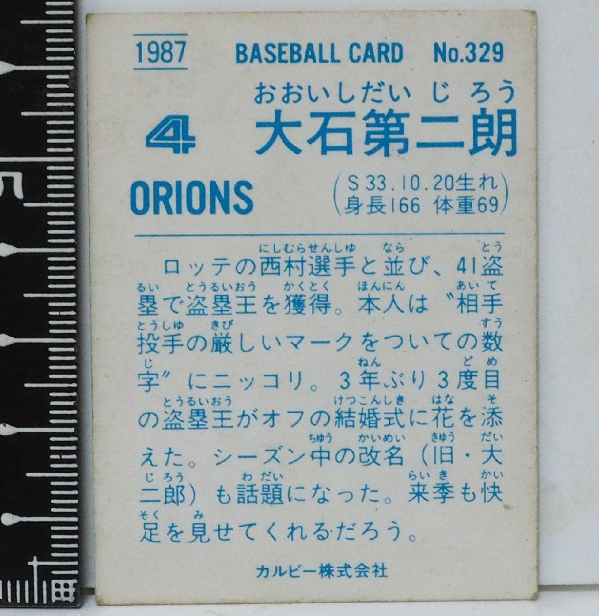 87年 カルビー プロ野球カード No.329金枠 エラー品【最多盗塁