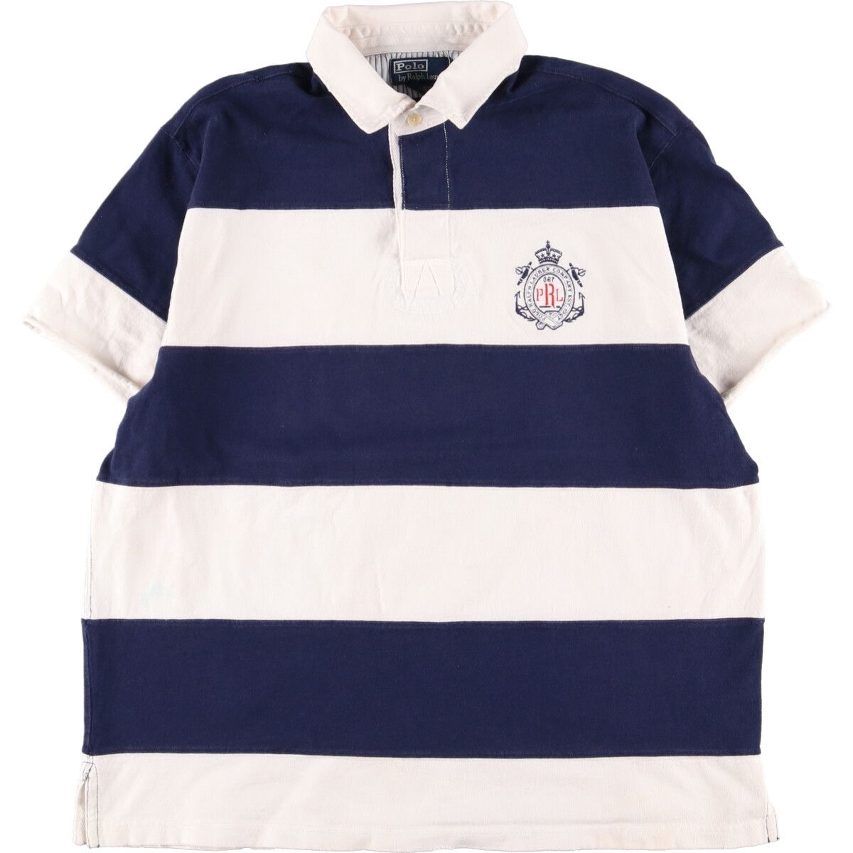 古着 ラルフローレン Ralph Lauren POLO by Ralph Lauren ボーダー柄 半袖 ラガーシャツ メンズXL/eaa350052