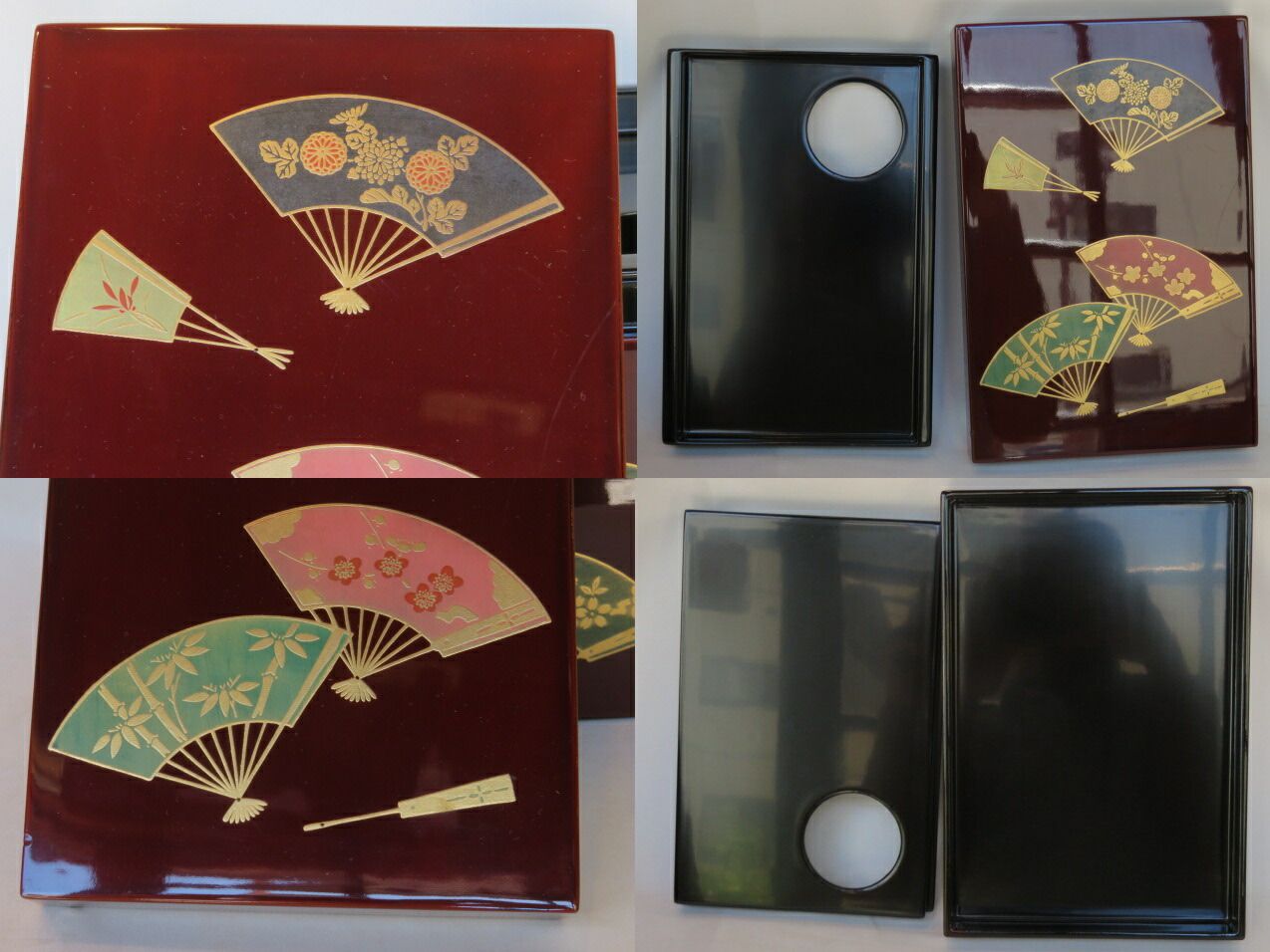 溜塗　扇面蒔絵 茶箱揃　美品　茶道具　送料込 九月◇特売品）扇面蒔絵 木製溜塗茶箱3点と 平安 中村能久作