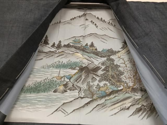 平和屋着物○男性 本場結城紬 アンサンブル 亀甲文様 正絹 逸品 未使用