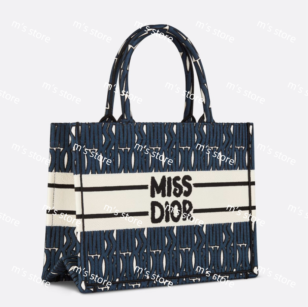 新作 新品 Christian Dior ディオール MISS DIOR ALLOVER DIOR BOOK TOTE ブックトート ミディアムバッグ ホワイト ブルー