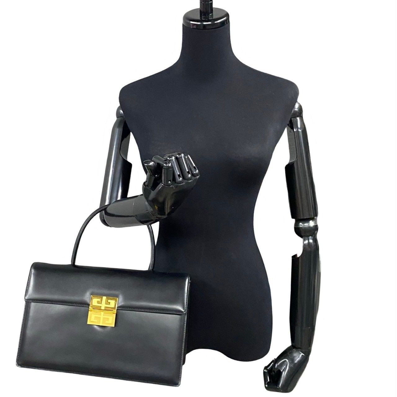 極美品✨ ジバンシー 4Gロゴ ハンドバッグ レザー ゴールド金具 ブラック GIVENCHY - 極 美品 付け替えロゴ金具付 GIVENCHY ジバンシィ