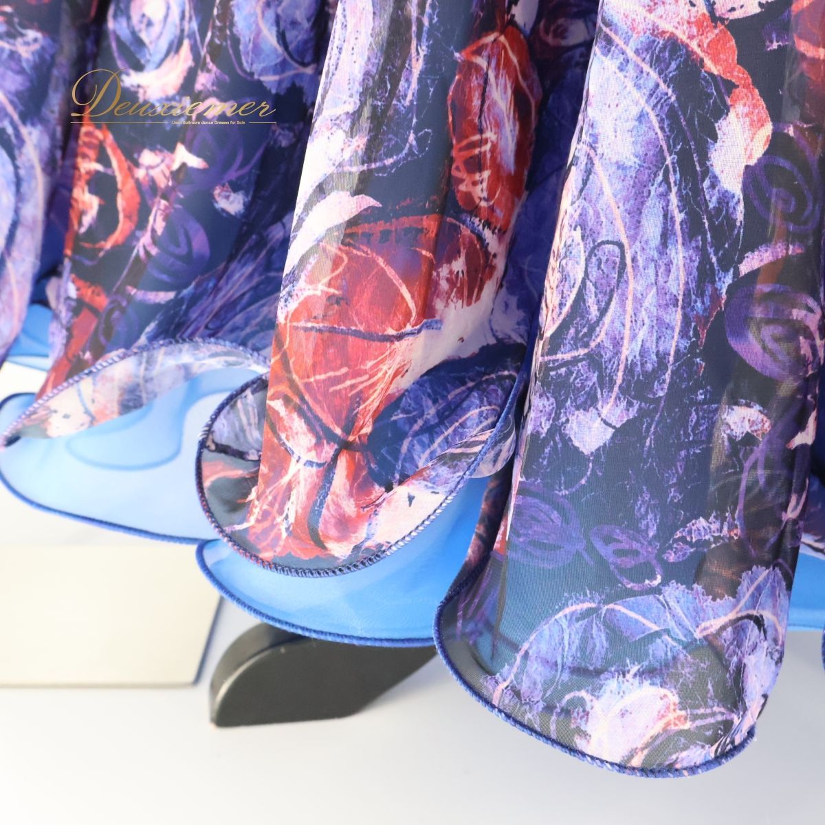 社交ダンス 衣装 ツーピース ワンピース ドレス クリエイトサン 青 花柄 レッスン 練習着 ブルー系 Create-Sun レース フリル 柄 模様 フラワー おしゃれ カジュアル ダンスウェア 練習用 女性用 舞台 パーティー 社交ダンス 衣装 ツーピース ワンピース ドレス クリエイトサン