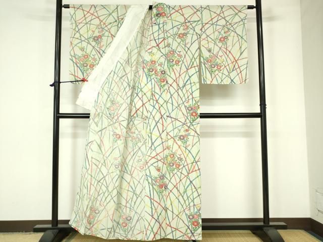 夏着物 付下げ 作家物 絽 草模様 叩き染 古晒色 KK-1910 夏着物 付下げ 作家物 絽 草模様 叩き染 古晒色 KK-1910