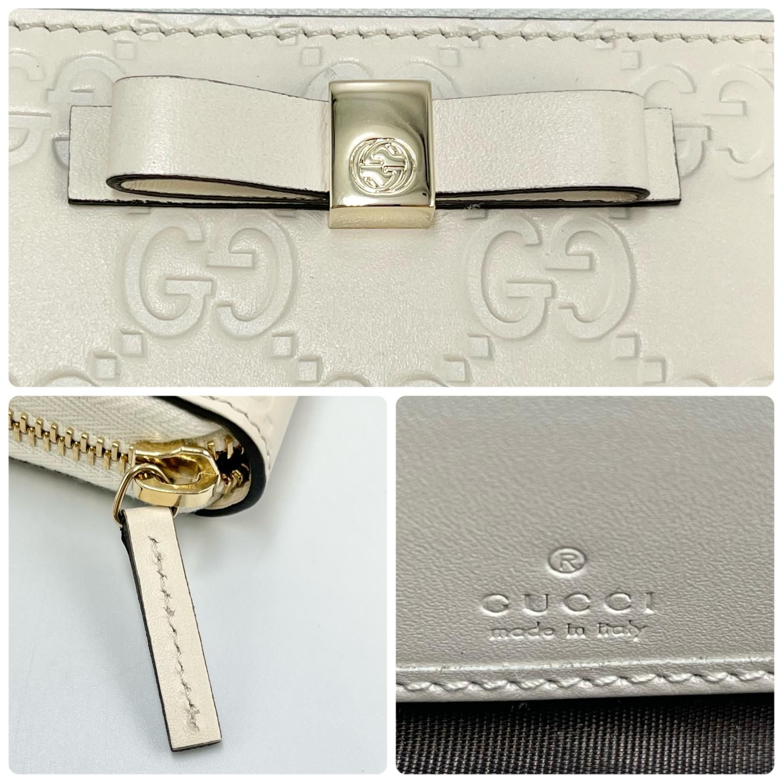 【美品】GUCCI グッチ シマ レザー ラウンドファスナー 長財布 アイボリー GUCCI グッチラウンドファスナーシマ シェリーライン長財布
