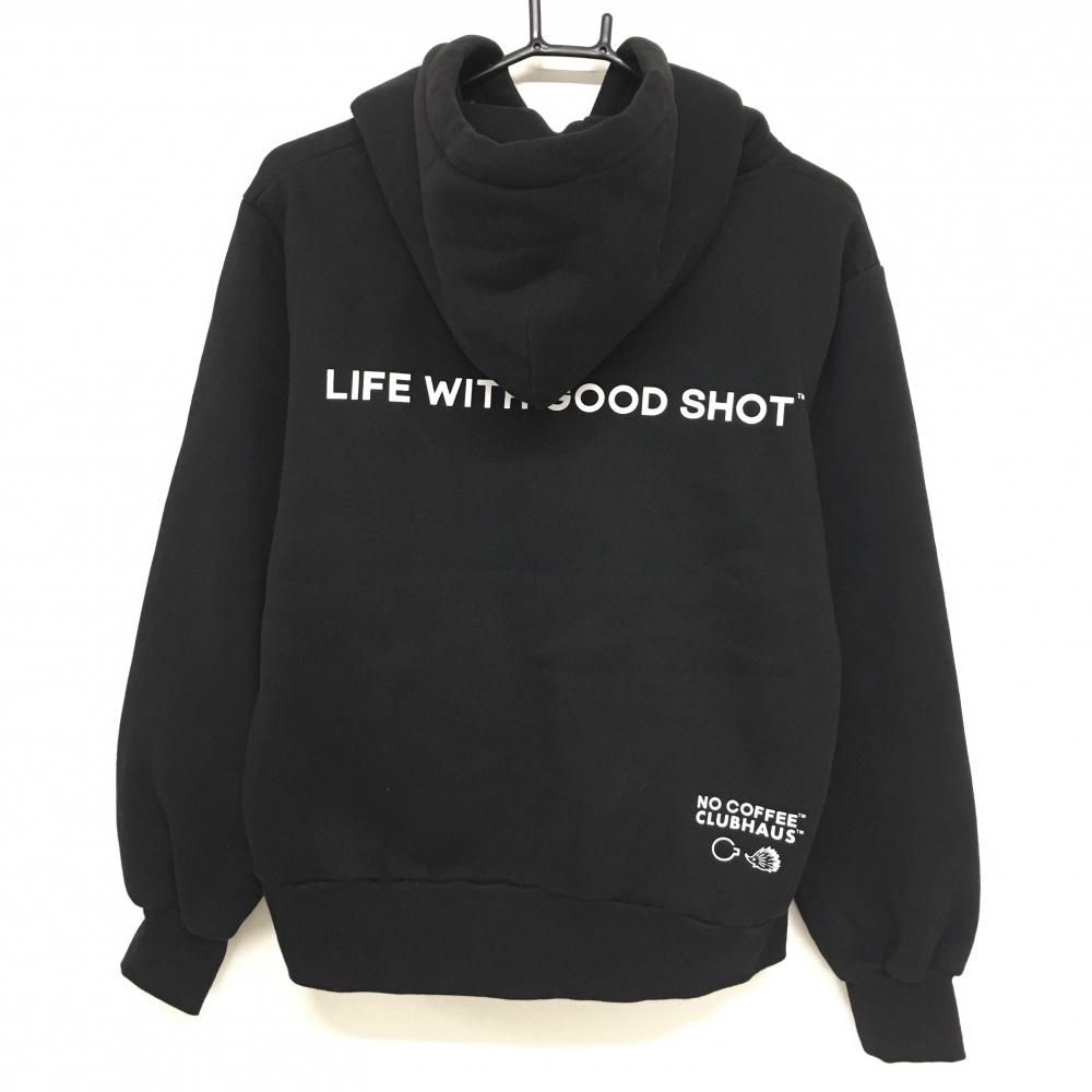 超 ノーコーヒー クラブハウス フード付トレーナー 黒 ロゴ白 裏起毛 レディース 共通サイズXS ゴルフウェア NO COFFEE
