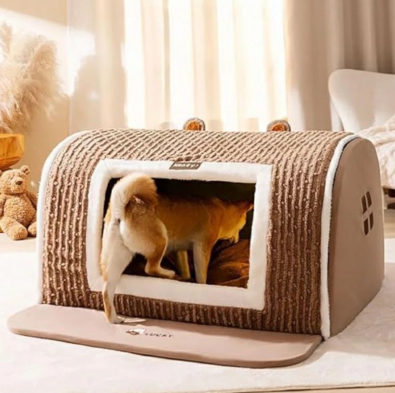 【サイズ：2XL】犬ハウス ペットハウス ドーム型 室内 秋冬用 猫ハウス 犬ベット ペットベッド中型犬 大型犬 水洗える 収納可能 保温防寒 犬 猫 ペット用品 (ブラウン, 2XL)pp綿