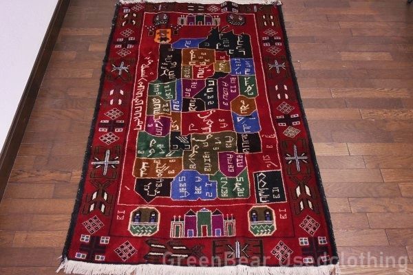 RAGU024 寛ぎスペースにトライバルラグ 138cm×90cm アフガン地図 ウール絨毯 アンティーク家具 ヴィンテージ ギャッベ