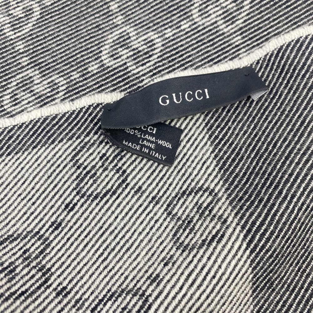 美品 GUCCI グッチ ダークグレー マフラー ウール100% GUCCI(グッチ) マフラー - 黒×ダークグレー GG柄 ウール