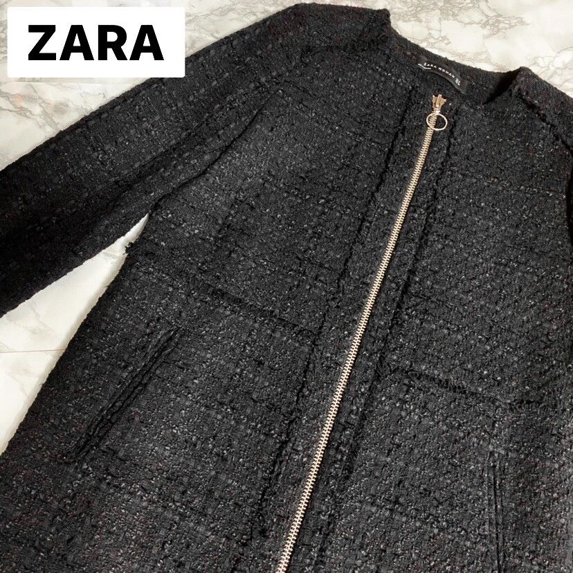 新品未使用 ZARA ザラ ツイードロングコート 羽織り ジャケット L