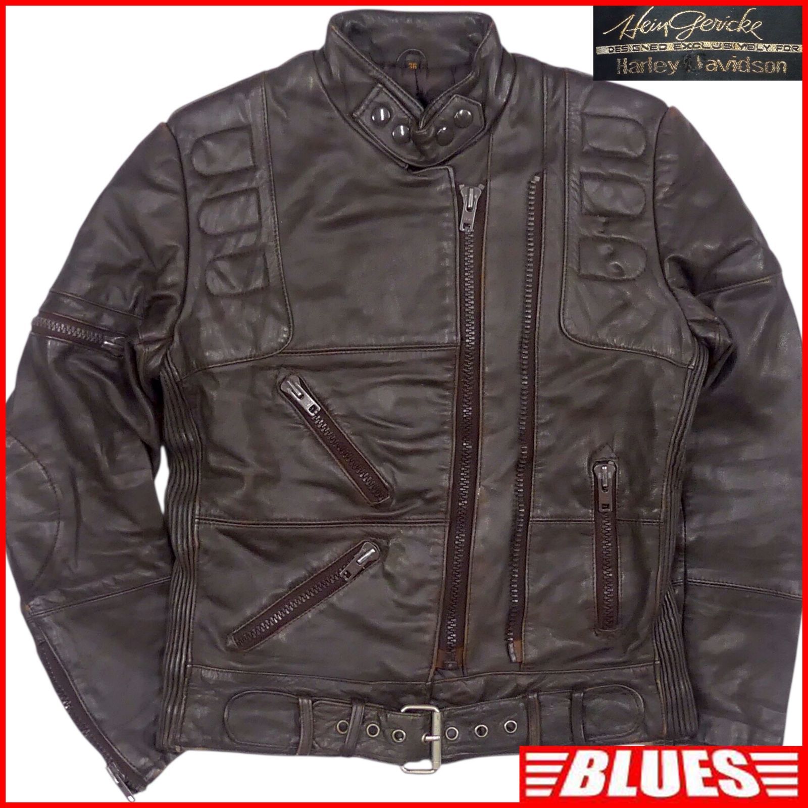 HARLEY DAVIDSON ハーレーダビッドソン ライダースジャケット 70s ヴィンテージ 36 茶 立襟 レザーライダースジャケット_サイズS一覧←SEULB屋着古← HS345