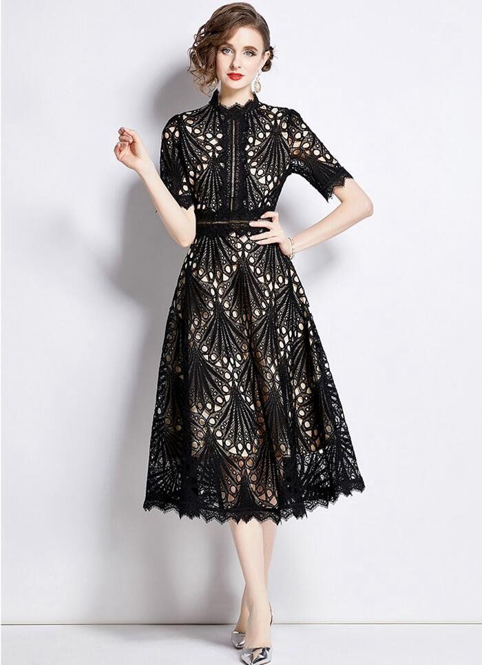 パーティードレスミモレ丈総レース大きいサイズXXL披露宴ドレスワンピースパーティードレスロング結婚式呼ばれドレスドレス半袖 CHRISTIANNAURATH_COM_BR