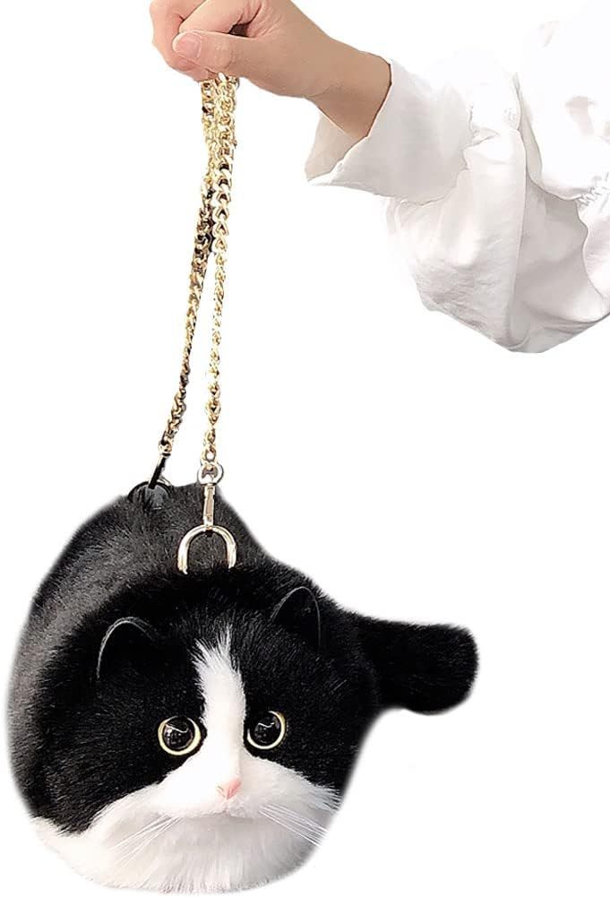 HIGHAWK 猫 リアル 本物そっくり ぬいぐるみ バッグ 女性 ショルダーバッグ ふわふわ プレゼント 猫好き 置物 癒しい ネコ 飾り（ブラック・S）
