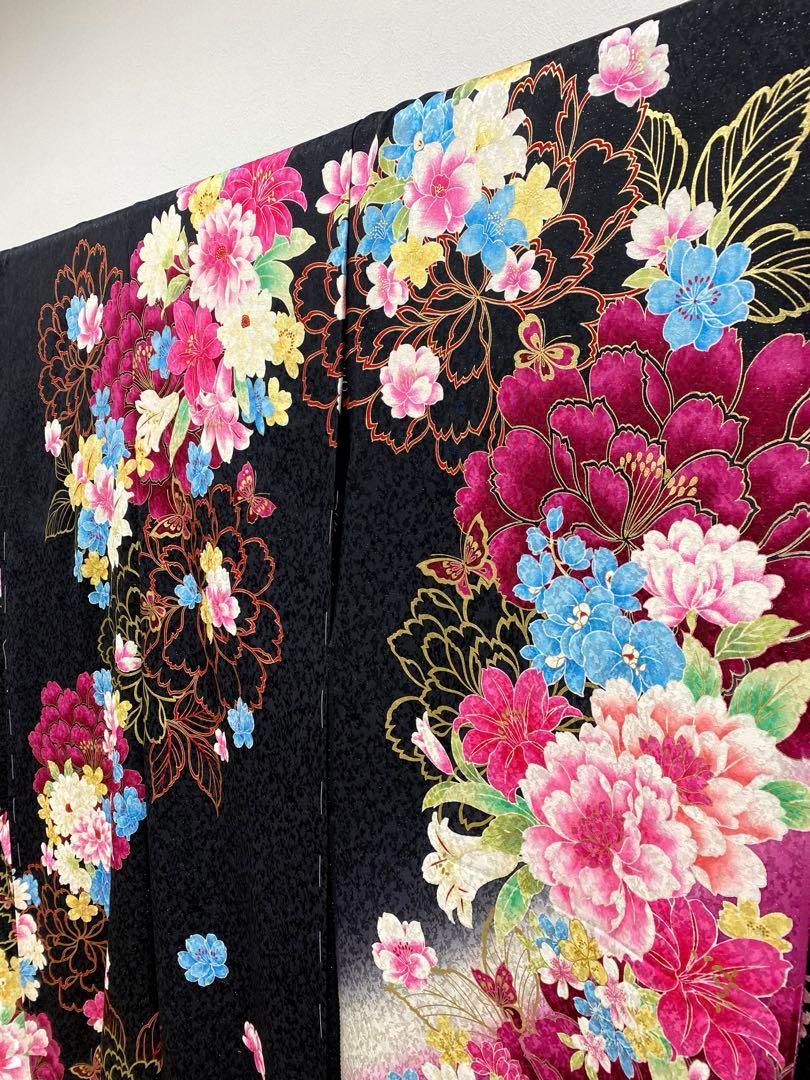 振袖 仮絵羽 舞台衣装 銀通し 紋意匠 刺繍 大輪 正絹 未仕立て品 八掛 
