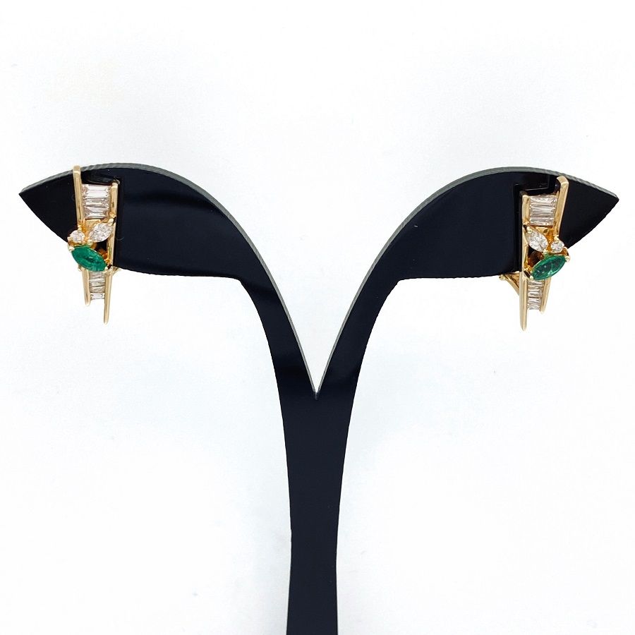 エメラルド デザインピアス YG イエローゴールド ピアス K18  