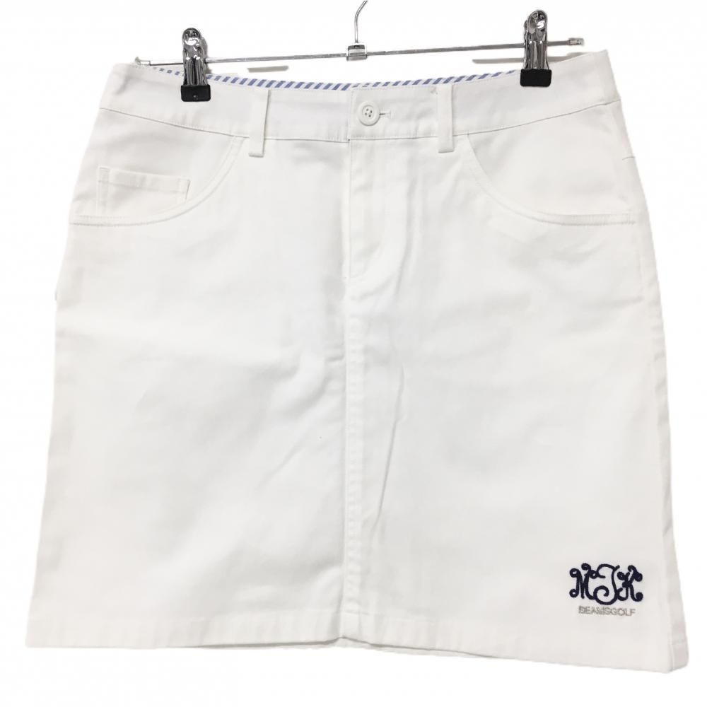 【超美品】ビームスゴルフ スカート 白 ウエスト裏斜めストライプ レディース L ゴルフウェア BEAMS GOLF