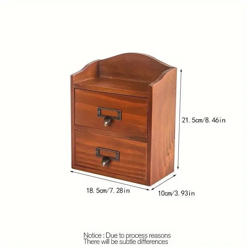 木製デスク収納ボックス 引き出しデスクトップ収納ボックス木製蓋付き
