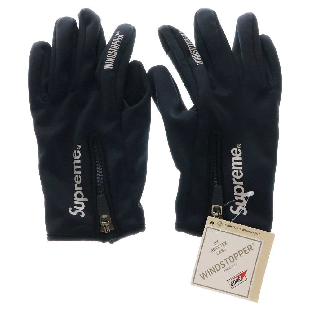 SUPREME シュプリーム 24AW WINDSTOPPER Zip Gloves ロゴプリント ウィンドストッパージップグローブ 手袋 ブラック