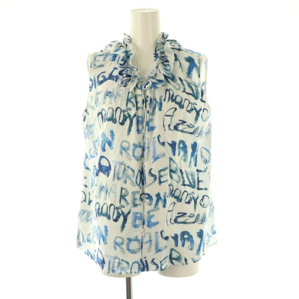 アルアバイル allureville 25SS PONTOGLIOフリルカラーブラウス ノースリーブ 総柄 2 ホワイト ブルー |HK OS