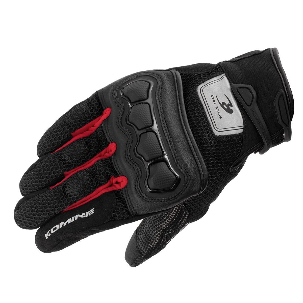 Black Red_M_Kロゴ コミネ(KOMINE) バイク用 GK-2153 プロテクト3Dメッシュグローブ Black Red M