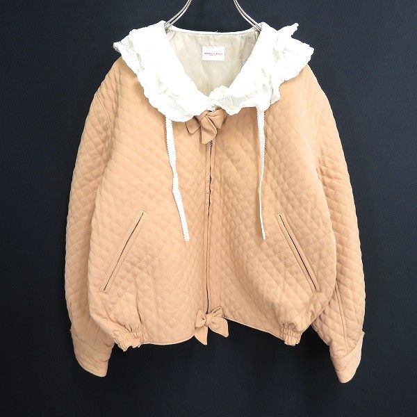 wu ワンダフルワールド KANEKO ISAO カネコイサオ ブルゾン アプリコット 白 キルティング フリル リボン 972566 k01