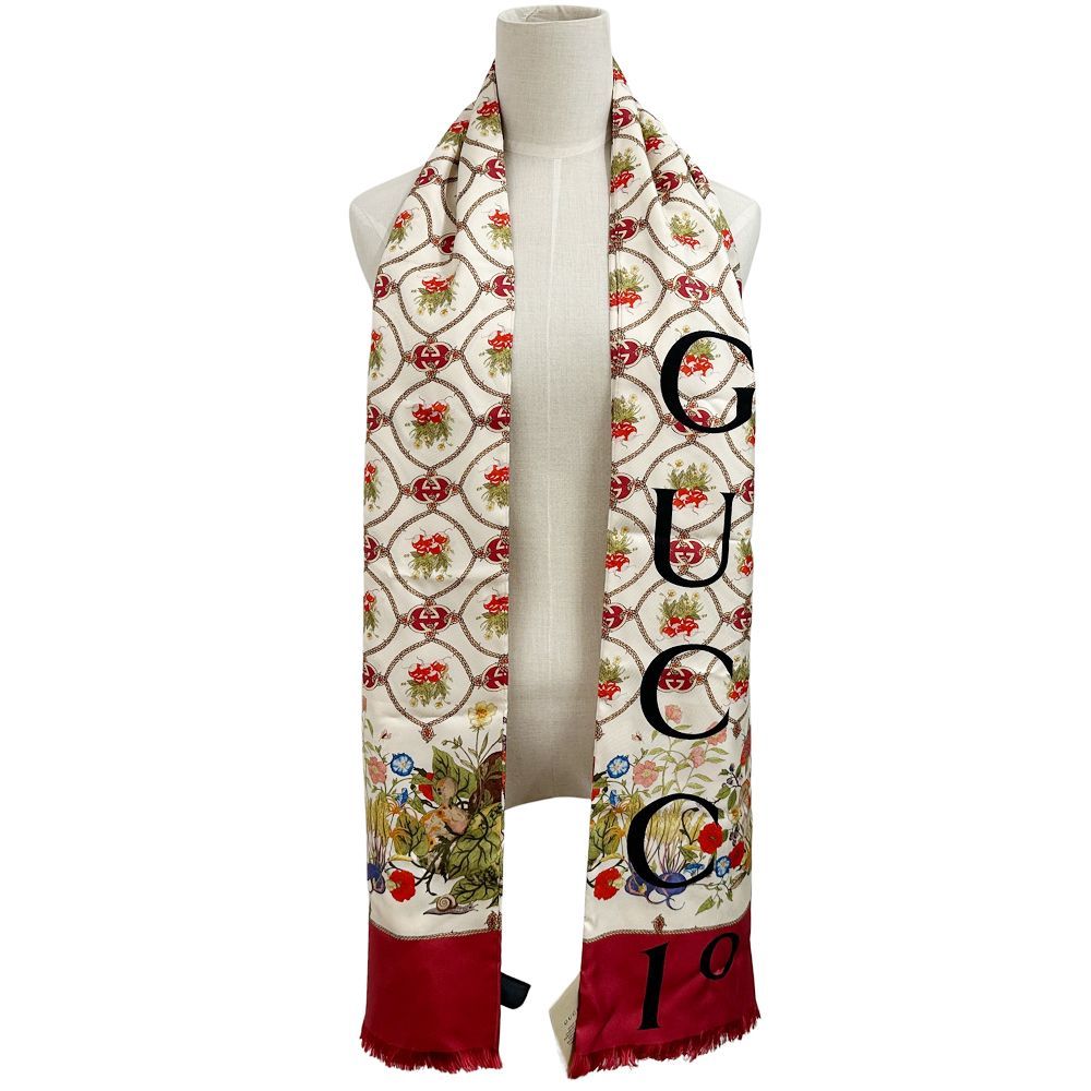 グッチ　シルク　86cm スカーフ　レッド　総柄　d 極美品☆GUCCI グッチ スカーフ シルク フラワー 花柄 レッド系