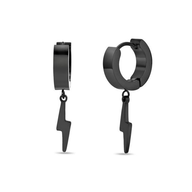 リンクス メンズ ピアス イヤリング アクセサリー Men s LYNX Ion Plated Stainless Steel Bolt Hoop Earrings Black