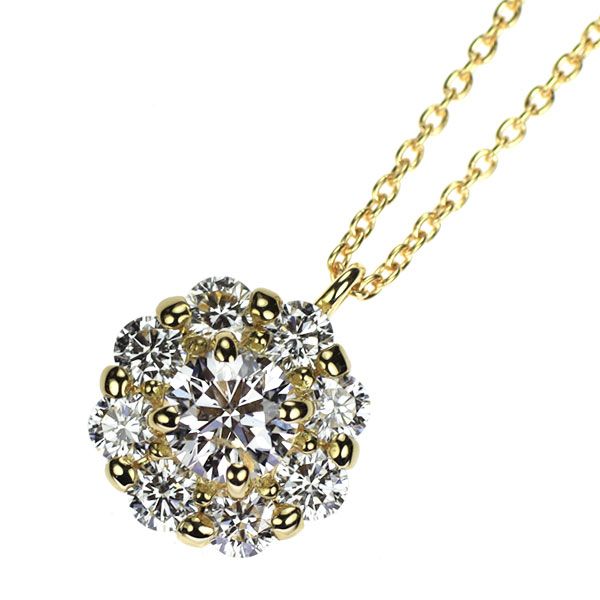 K18YG ダイヤモンド ペンダントネックレス 0.309ct H I1 3EX D0.40ct  