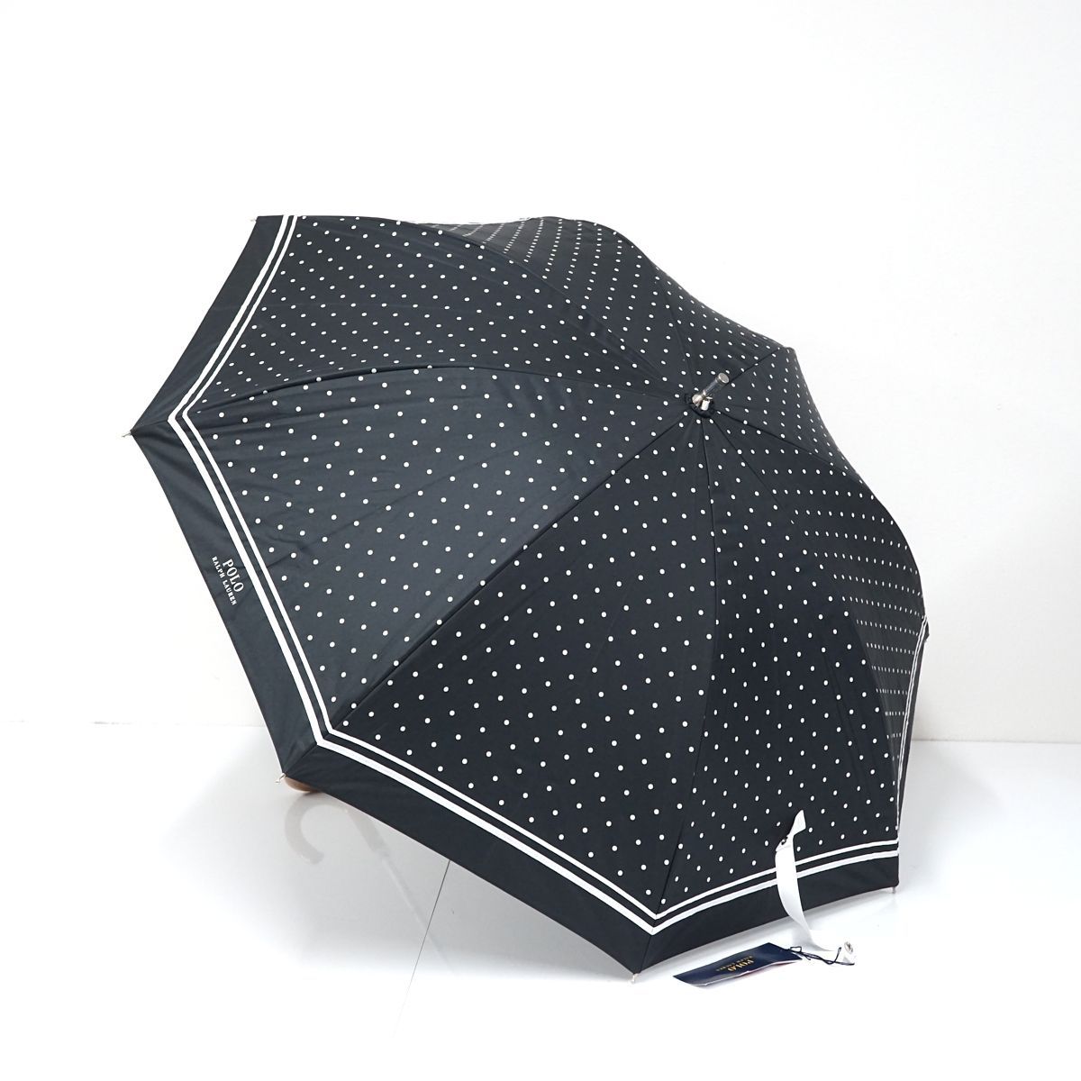 POLO RALPH LAUREN 晴雨兼用日傘 新品 タグ付き ポロラルフローレン 一級遮光 遮熱 ドット ロゴ グログラン ブラック 50cm S  S9480