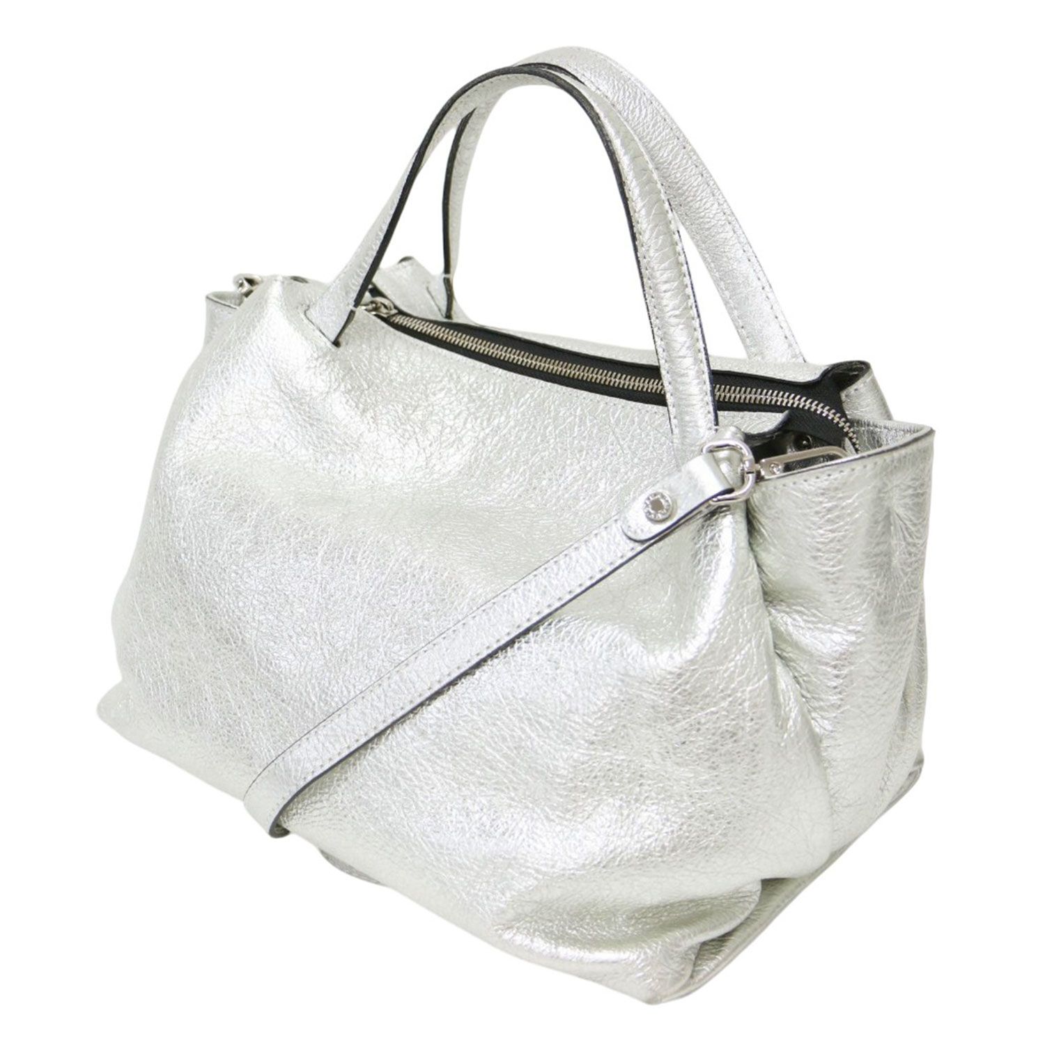 GIANNI CHIARINI バッグ シルバー | オリガミ ハンドバッグ | 2WAY ショルダーバッグ メタリック レザー 牛革 | イタリア製 | ブランド カバン レディース