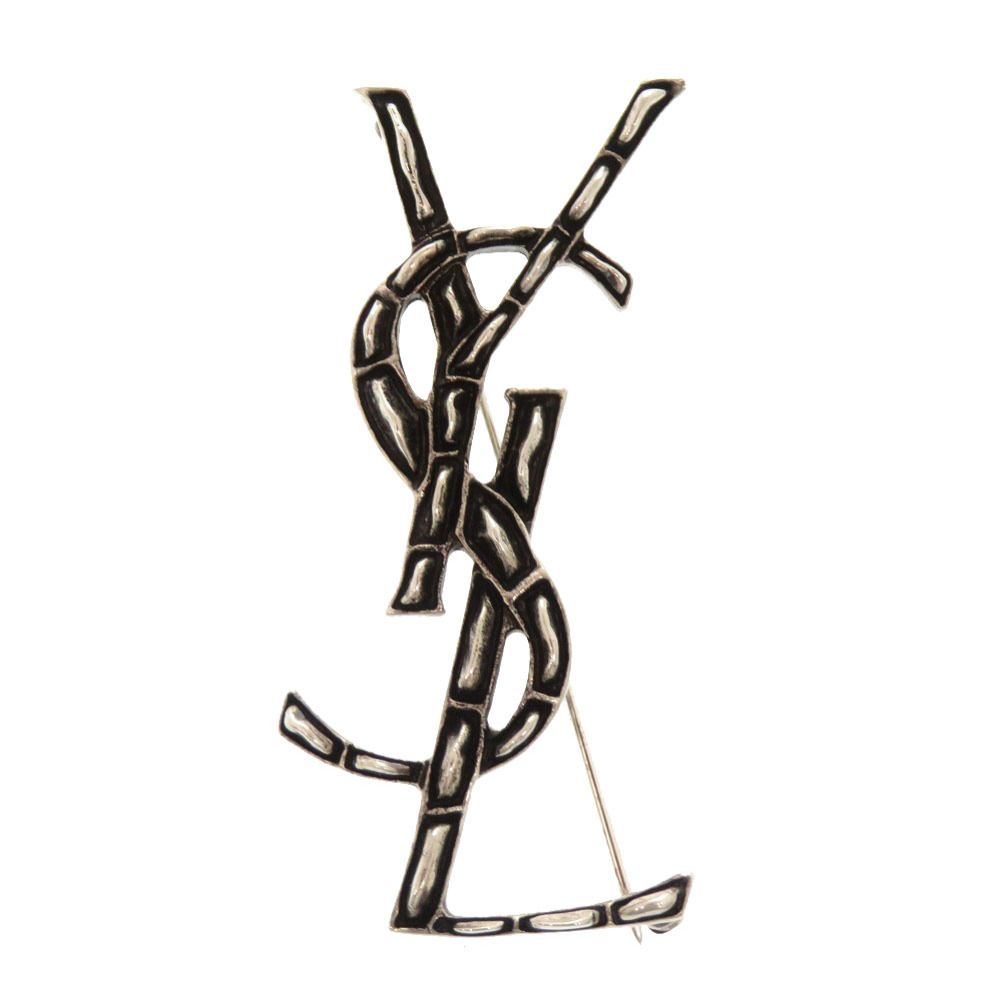サンローラン パリ YSL ロゴ メタル シルバー ブローチ アクセサリー 1332 SAINT LAURENT PARIS