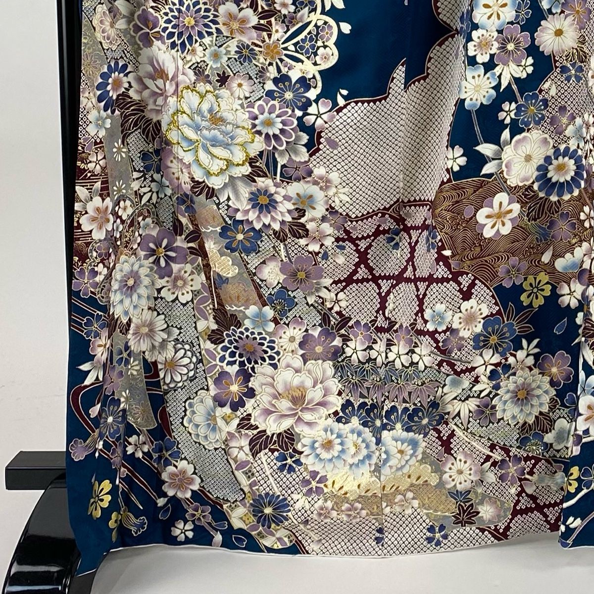 振袖 身丈166.5cm 裄丈68cm L 袷 牡丹 桜 金彩 箔 青緑 正絹