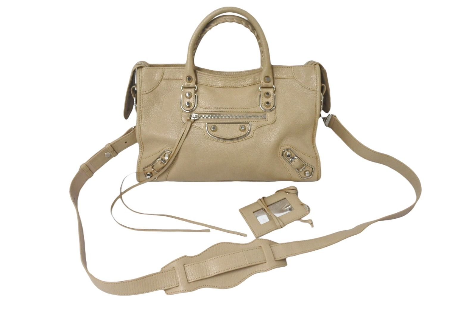BALENCIAGA バレンシアガ クラシック メタリック エッジ シティ 2WAYバッグ ハンドバッグ ショルダー ベージュ 432831 シルバー金具 4b000971
