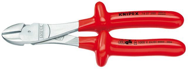 クニペックス KNIPEX 絶縁強力型斜ニッパー200mmディップコーティング7407-200