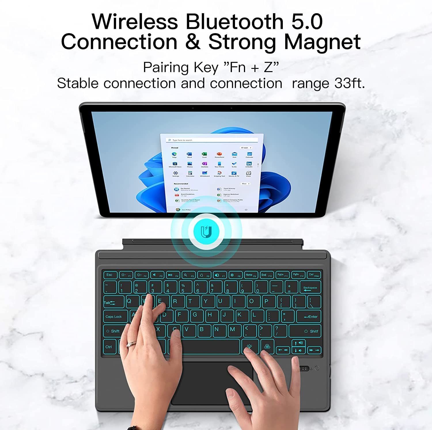 Surface Pro 7 6 5 4 3 キーボード バックライト付き タッチパッド搭載 サーフェイス plus ケース 軽量 薄型 スマートワイヤレス Bluetooth キー