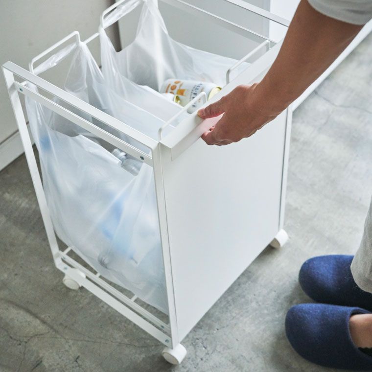 山崎実業 公式 tower タワー 目隠し分別ダストワゴン 2分別 ホワイト ブラック 4330 4331 ゴミ箱 ゴミ箱ホルダー レジ袋 タワーシリーズ