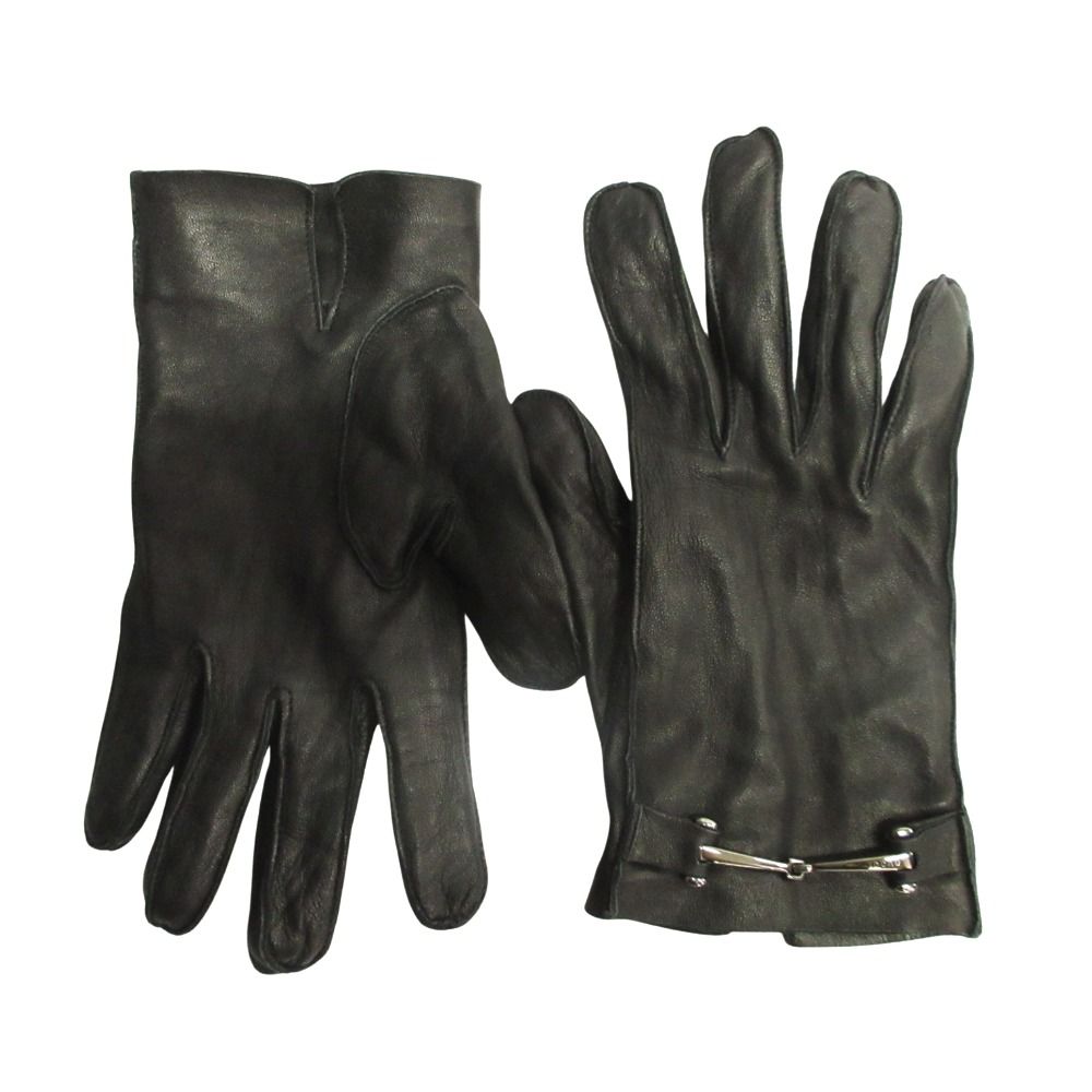 GUCCI グッチ ホースビット レザー グローブ 手袋 裏シルク サイズ8 黒 ブラック レディース 古着