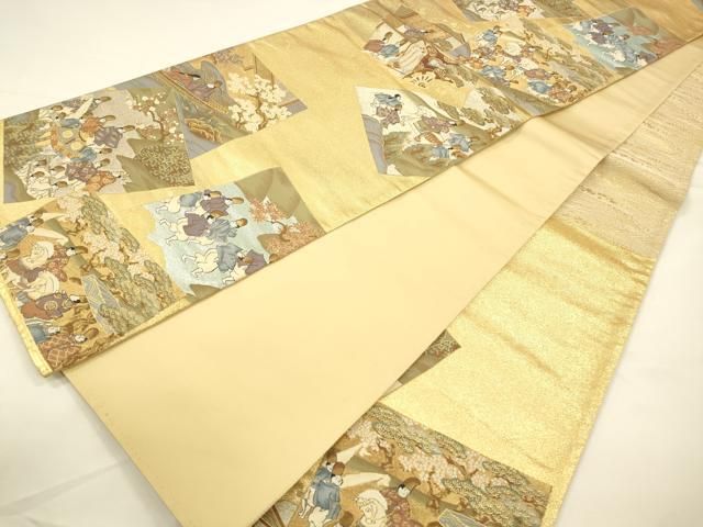 平和屋着物◎六通柄袋帯 色紙人物風景文 金銀糸 正絹 逸品 CAAW9364qe