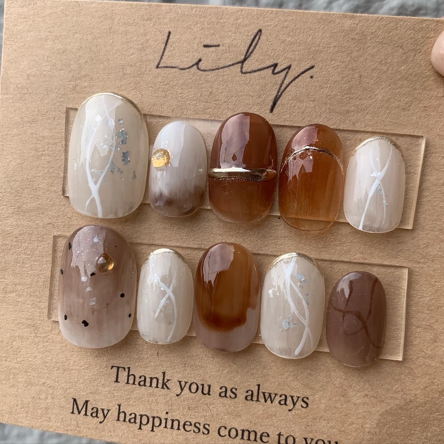 メルカリshops 即納 ネイルチップ ニュアンスネイル ブラウン クリア ホワイト