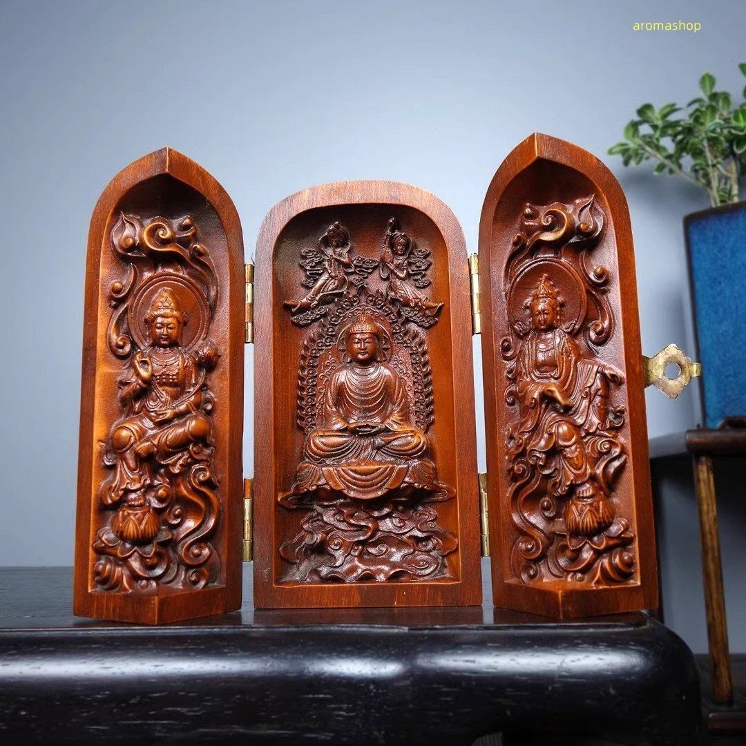 仏教美術 仏像 西方三聖菩薩仏像 仏堂奉納 装飾品 工芸品 置物Ω