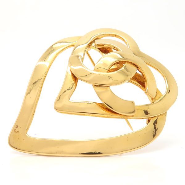 CHANEL ブローチ 95P ダブルハート ココマーク GP ヴィンテージ