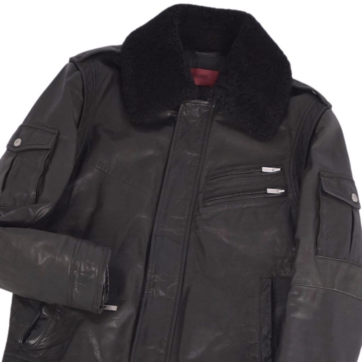 美品 ヒューゴボス HUGO BOSS ジャケット レザージャケット 襟ムートン